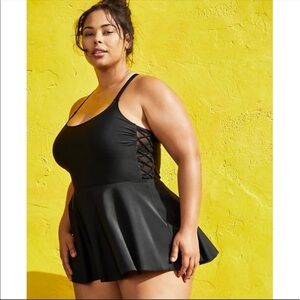 NWT TORRID BLACK SIDE TIE SWIM DRESS